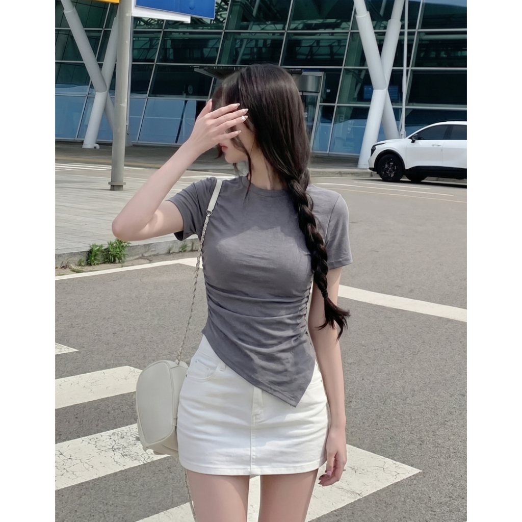 Ao Thun Nữ Bigsize Vải Nhũ ESHOP Áo Nữ Kiểu Vạt Nhọn Cổ Tròn Ôm Body Dễ Thương Áo Kiểu Nữ Xinh Thời Trang MS130
