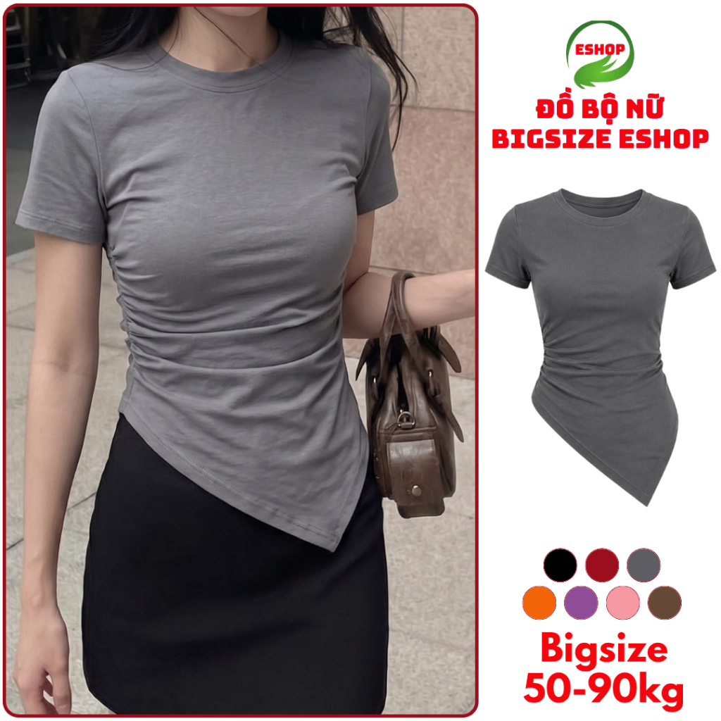 Ao Thun Nữ Bigsize Vải Nhũ ESHOP Áo Nữ Kiểu Vạt Nhọn Cổ Tròn Ôm Body Dễ Thương Áo Kiểu Nữ Xinh Thời Trang MS130