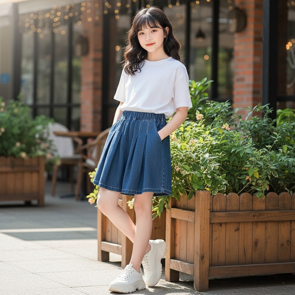Quần sooc jeans xếp ly cho bé gái size đại BEESHOP H26017