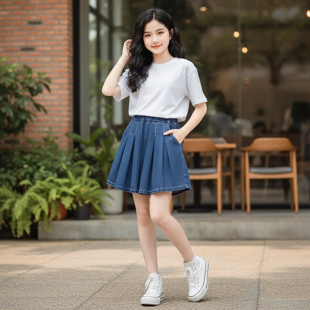 Quần sooc jeans xếp ly cho bé gái size đại BEESHOP H26017