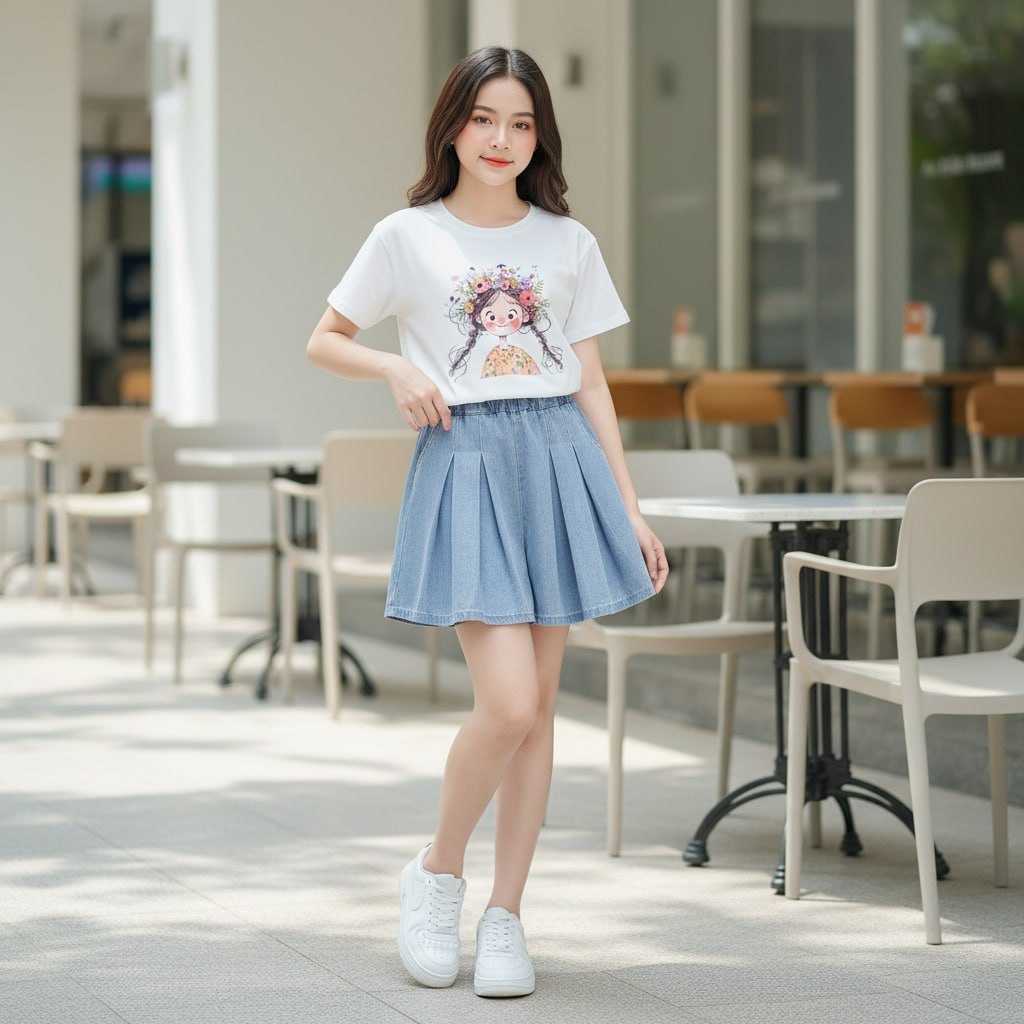 Quần sooc jeans xếp ly cho bé gái size đại BEESHOP H26017