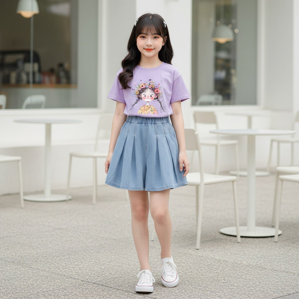 Quần sooc jeans xếp ly cho bé gái size đại BEESHOP H26017