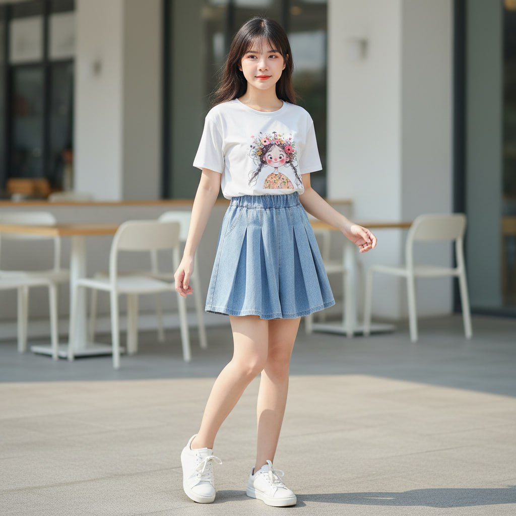 Quần sooc jeans xếp ly cho bé gái size đại BEESHOP H26017