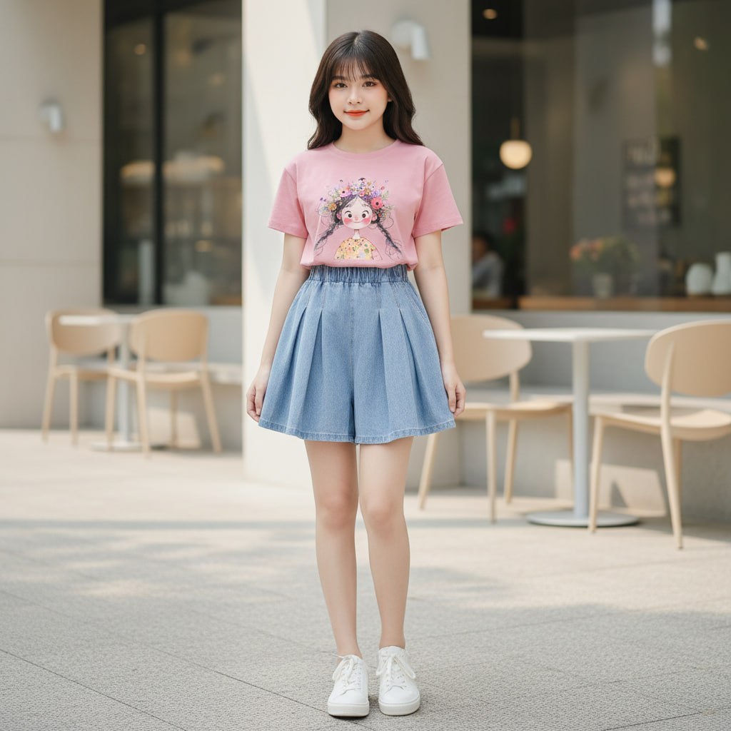 Quần sooc jeans xếp ly cho bé gái size đại BEESHOP H26017