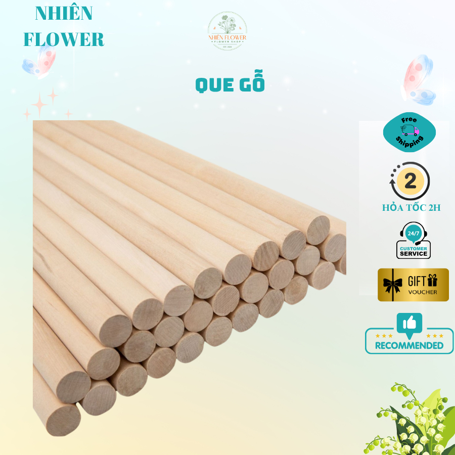 Que Gỗ Thông Tròn Phi 10mm (1CM) Dùng Làm Đồ Handmade,Trái Quýt Kẽm Nhung, Thân Cây Thông Kẽm Nhung