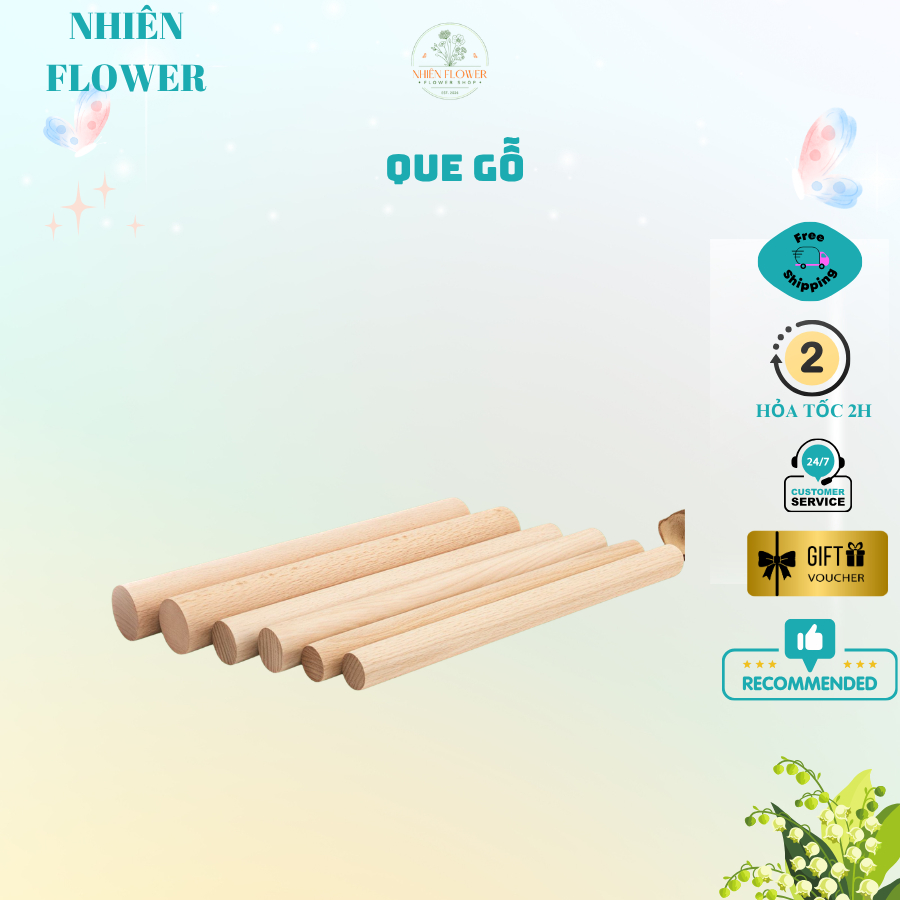 Que Gỗ Thông Tròn Phi 10mm (1CM) Dùng Làm Đồ Handmade,Trái Quýt Kẽm Nhung, Thân Cây Thông Kẽm Nhung
