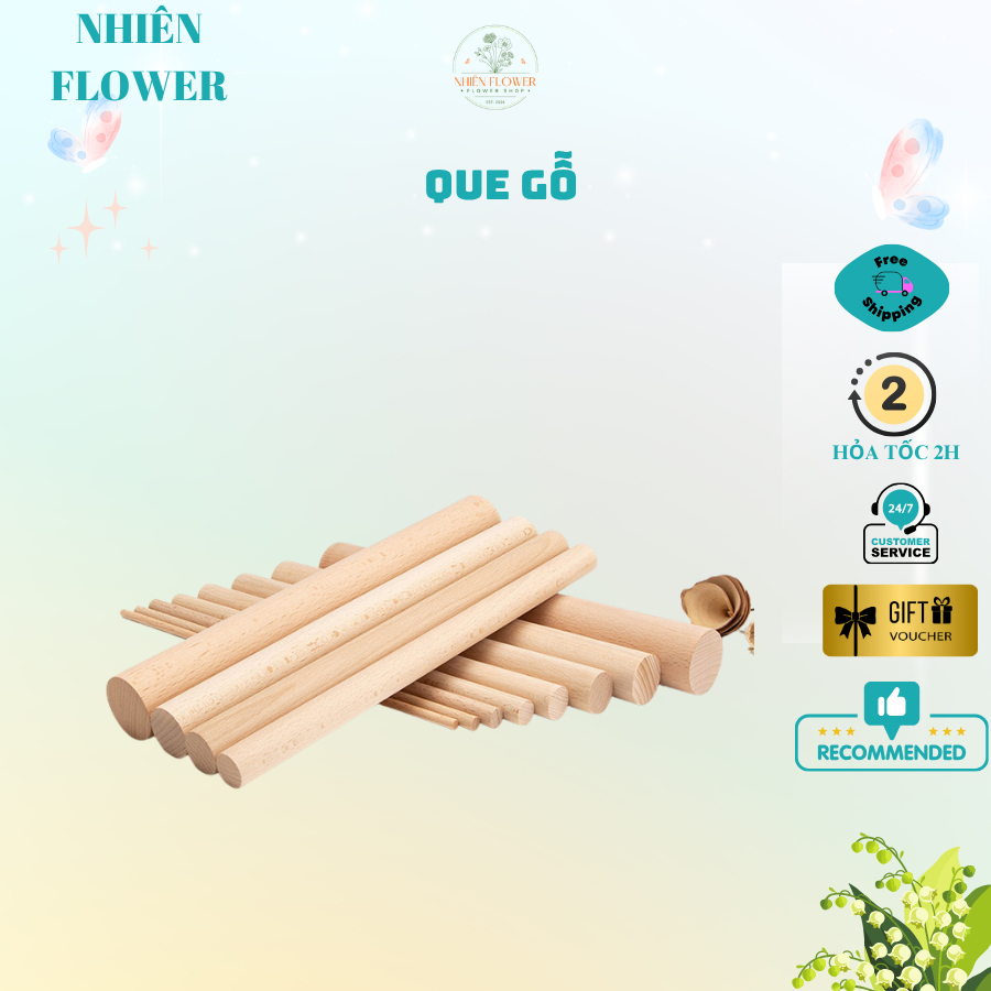 Que Gỗ Thông Tròn Phi 10mm (1CM) Dùng Làm Đồ Handmade,Trái Quýt Kẽm Nhung, Thân Cây Thông Kẽm Nhung