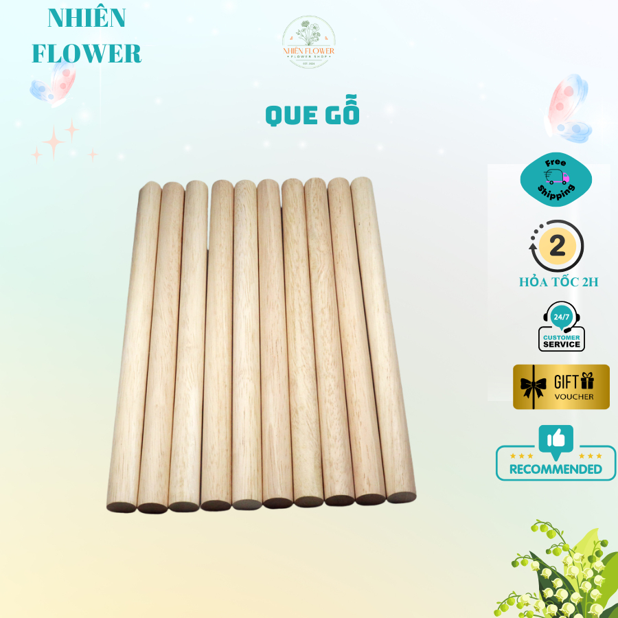 Que Gỗ Thông Tròn Phi 10mm (1CM) Dùng Làm Đồ Handmade,Trái Quýt Kẽm Nhung, Thân Cây Thông Kẽm Nhung