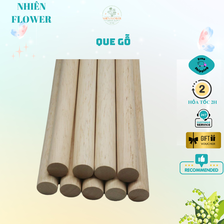 Que Gỗ Thông Tròn Phi 10mm (1CM) Dùng Làm Đồ Handmade,Trái Quýt Kẽm Nhung, Thân Cây Thông Kẽm Nhung