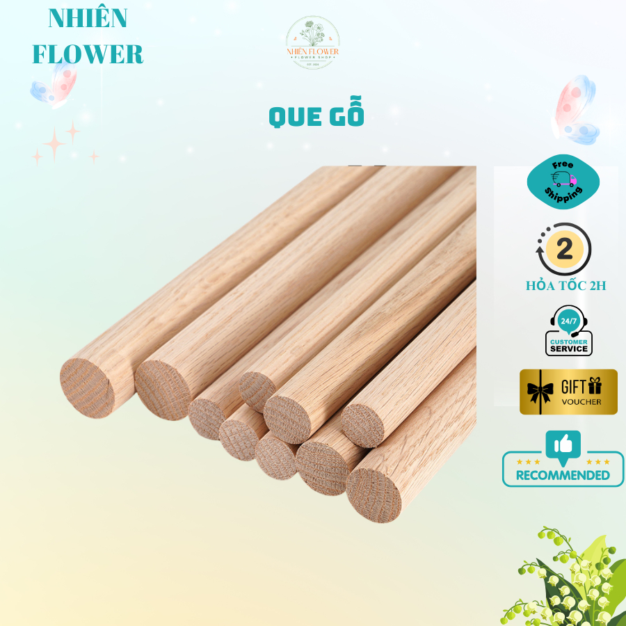 Que Gỗ Thông Tròn Phi 10mm (1CM) Dùng Làm Đồ Handmade,Trái Quýt Kẽm Nhung, Thân Cây Thông Kẽm Nhung