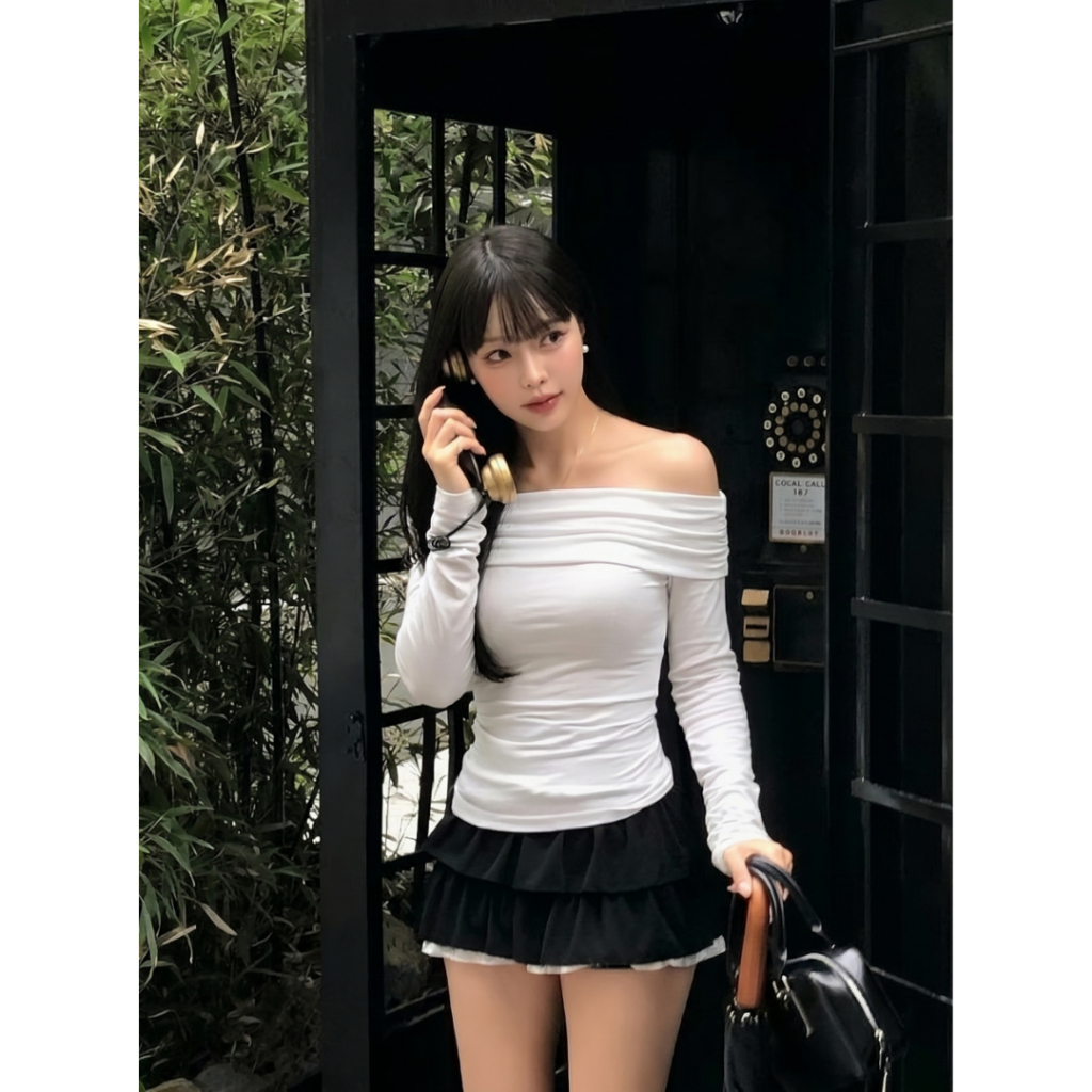 Áo Bigsize Tay Dài Vải Thun Nhũ ESHOP Áo Thun Nữ Trễ Vai Đẹp Dễ Thương MS059 Thời Trang Thiết Kế