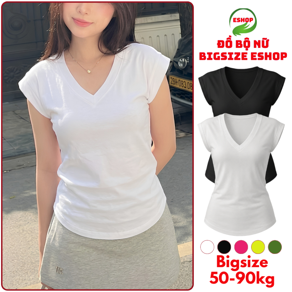 Áo Thun Nữ Bigsize Tay Hến ESHOP Áo Phông Nữ Cổ Tim Vải Borip Co Giãn Tốt Đẹp Dễ Thương Thoáng Mát Thấm Hút Mồ Hôi AT68