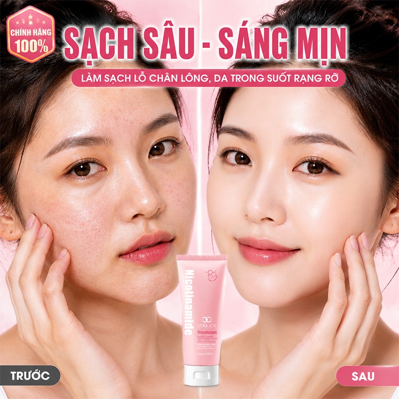 Sữa rửa mặt tẩy trang LYDIMOON Niacinamide kiềm dầu làm sạch sâu dưỡng ẩm dịu nhẹ xóa mụn giảm vàng da sáng da 100g