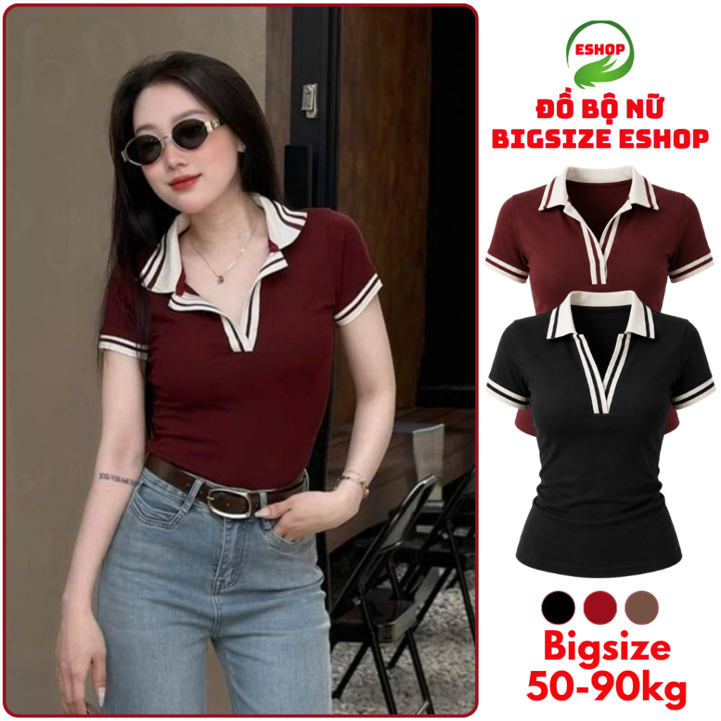 Áo thun nữ polo bigsize áo thun tay ngắn cổ trụ vải borip ôm body đẹp dễ thương ESHOP áo phong nữ MS371