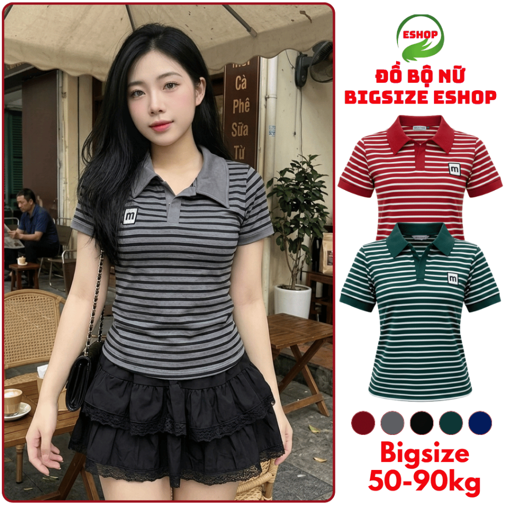 Áo Polo Cho Nữ Áo Có Cổ Bigsize ESHOP Áo Thun Nữ Cổ Bẻ Kiểu Đẹp Vải Thun Co Giãn Đẹp Dê Thương Đi Chơi Đi Học MS497