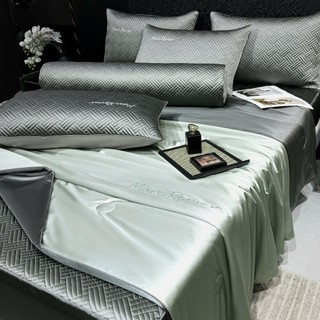 Bộ 5 món chăn ga gối lụa băng MARC RENIER M2T BEDDING -gồm 1 ga giường, 2 vỏ gối nằm, 1 vỏ gối ôm và 1 chăn hè chần bông