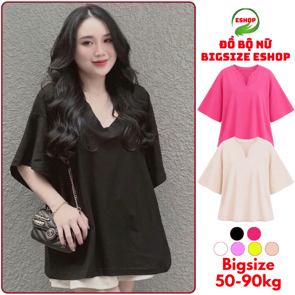Áo Thun Nữ Cổ Tim Bigsize ESHOP Áo Phong Nữ Form Rộng Thun Giấy Mặc Mát Mùa Hè Dễ Thương Xinh AG68