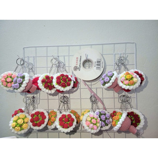 ( CÓ ẢNH THẬT) Móc khoá bó hoa mini bằng len handmade 100%