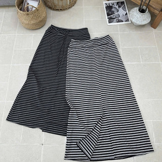 Chân váy cotton hoạ tiết kẻ ngang dáng dài rút dây #180