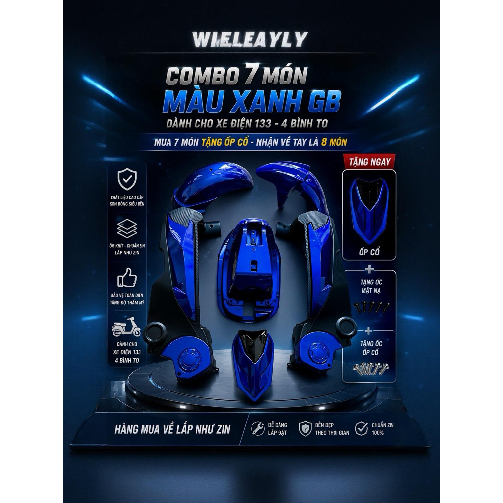 Combo full dàn xe điện 133, 20A, 4 bình to . tặng ốp cổ . Chất liệu nhựa dầy dặn cao cấp bền đẹp