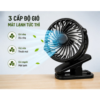 Quạt Mini Kẹp Bàn Tích Điện HGHOME 3 Chế Độ Gió Siêu Mát, Xoay 360 Độ Tích Hợp Sạc USB Tiện Lợi Pin 3000mAh