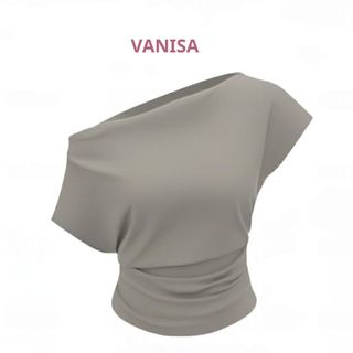 Áo thun lệch vai cánh dơi gợi cảm ngắn tay đen đỏ trắng xám VANISA CT309