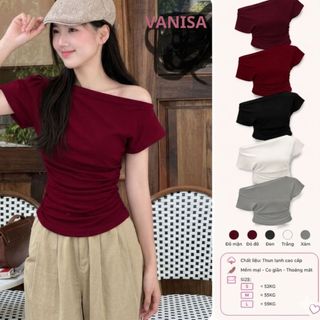Áo croptop trễ vai tay dơi ôm body xinh thun co giãn đen đỏ trắng xám VANISA CT309