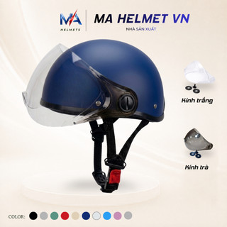 Mũ Bảo Hiểm Nửa Đầu Có Kính Haly MA HELMETS – Kính Ngắn Chắn Gió Chống Bụi, Nhiều Màu