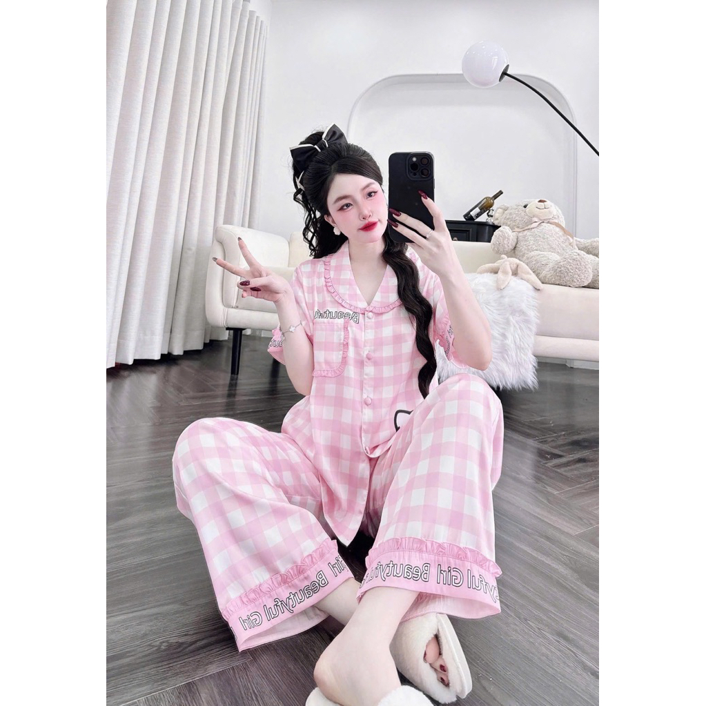 Bộ pijama nữ bèo tay ngắn lụa mịn mát sang xịn QC women dưới 62kg