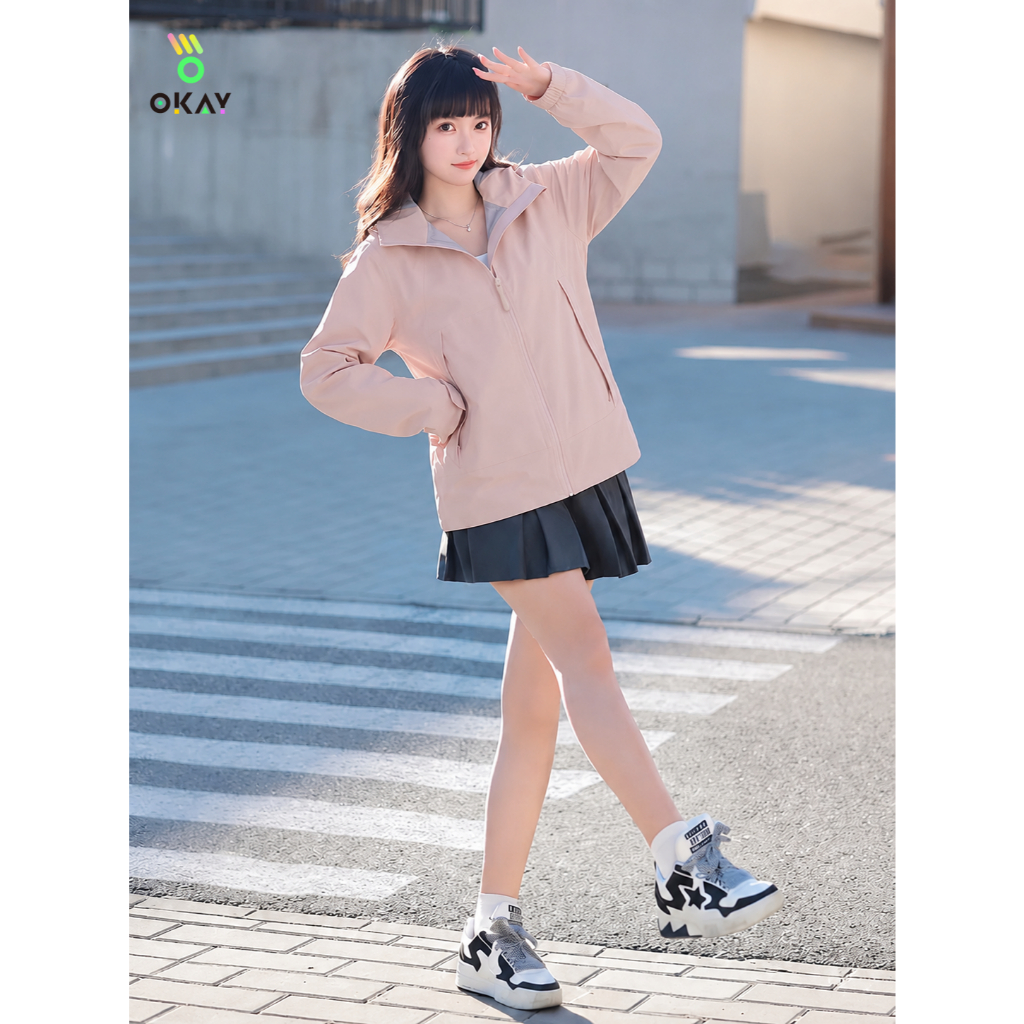 Áo Khoác Chống Nước OKAY 20K Nam Nữ – Hồng Pastel, Chống UV UPF50+, Nhẹ Thoáng, Áo Khoác Daily