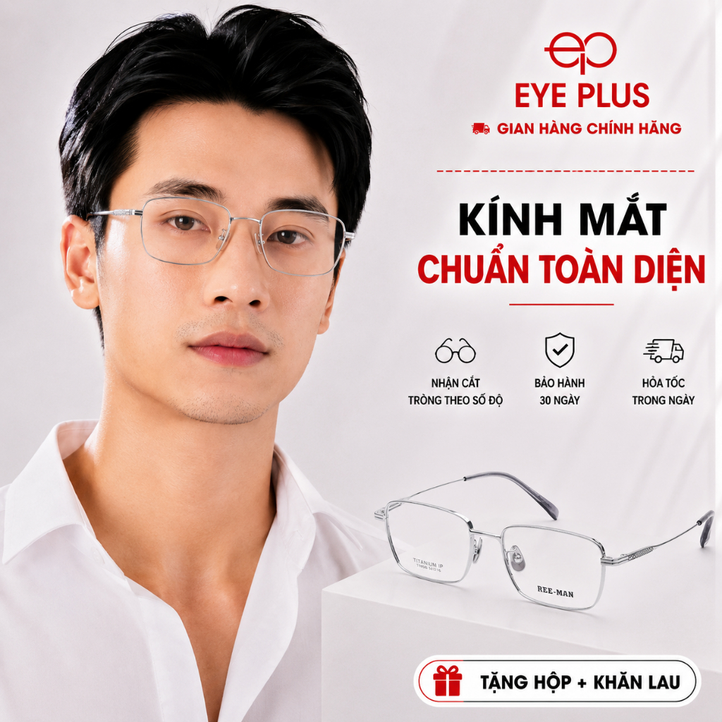 Gọng Kính Cận Titan Nam Nữ Eye Plus 98100 Dáng Vuông Nhẹ Bền Unisex Thời Trang Cao Cấp Sang Trọng
