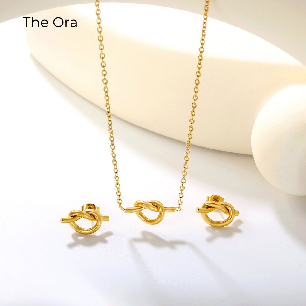 Bộ Dây chuyền hoa tai The Golden Knot - AS019 - Phong cách Vintage mạ vàng 18K