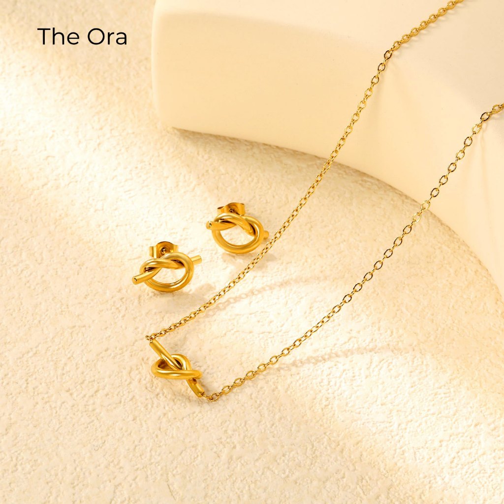 Bộ Dây chuyền hoa tai The Golden Knot - AS019 - Phong cách Vintage mạ vàng 18K