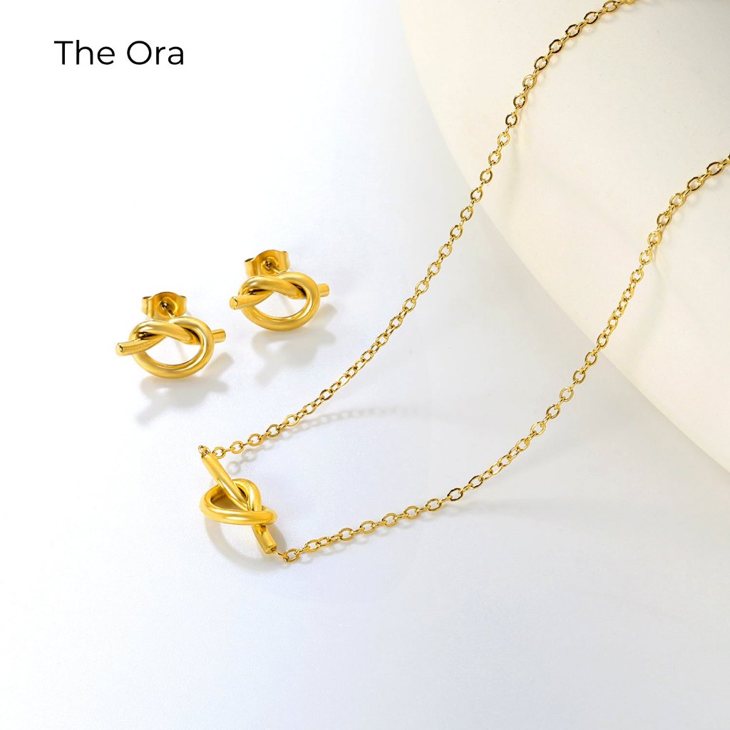 Bộ Dây chuyền hoa tai The Golden Knot - AS019 - Phong cách Vintage mạ vàng 18K