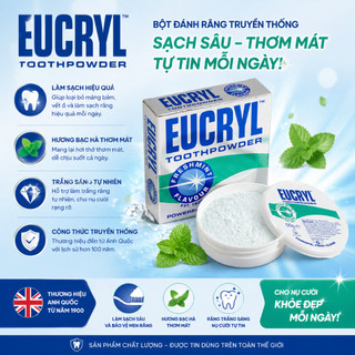 Bột đánh răng trắng sáng Eucryl Toothpowder Bạc Hà Mát Lạnh - Hộp 50g