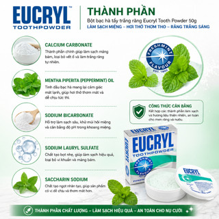 Bột đánh răng trắng sáng Eucryl Toothpowder Bạc Hà Mát Lạnh - Hộp 50g