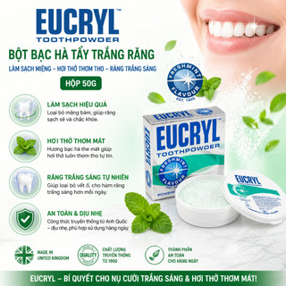 Bột đánh răng trắng sáng Eucryl Toothpowder Bạc Hà Mát Lạnh - Hộp 50g