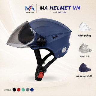 Mũ Bảo Hiểm Nửa Đầu 1/2 Có Kính Dài MA01 MA HELMETS – Kính Dài Chắn Gió Che Mặt Chống Bụi Đi Mưa