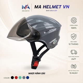Mũ Bảo Hiểm Nửa Đầu 1/2 Có Kính Dài MA01 MA HELMETS – Kính Dài Chắn Gió Che Mặt Chống Bụi Đi Mưa