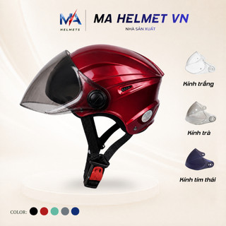 Mũ Bảo Hiểm Nửa Đầu 1/2 Có Kính Dài MA01 MA HELMETS – Kính Dài Chắn Gió Che Mặt Chống Bụi Đi Mưa