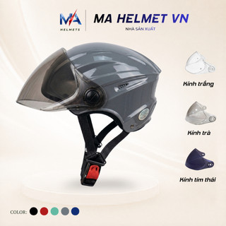 Mũ Bảo Hiểm Nửa Đầu 1/2 Có Kính Dài MA01 MA HELMETS – Kính Dài Chắn Gió Che Mặt Chống Bụi Đi Mưa