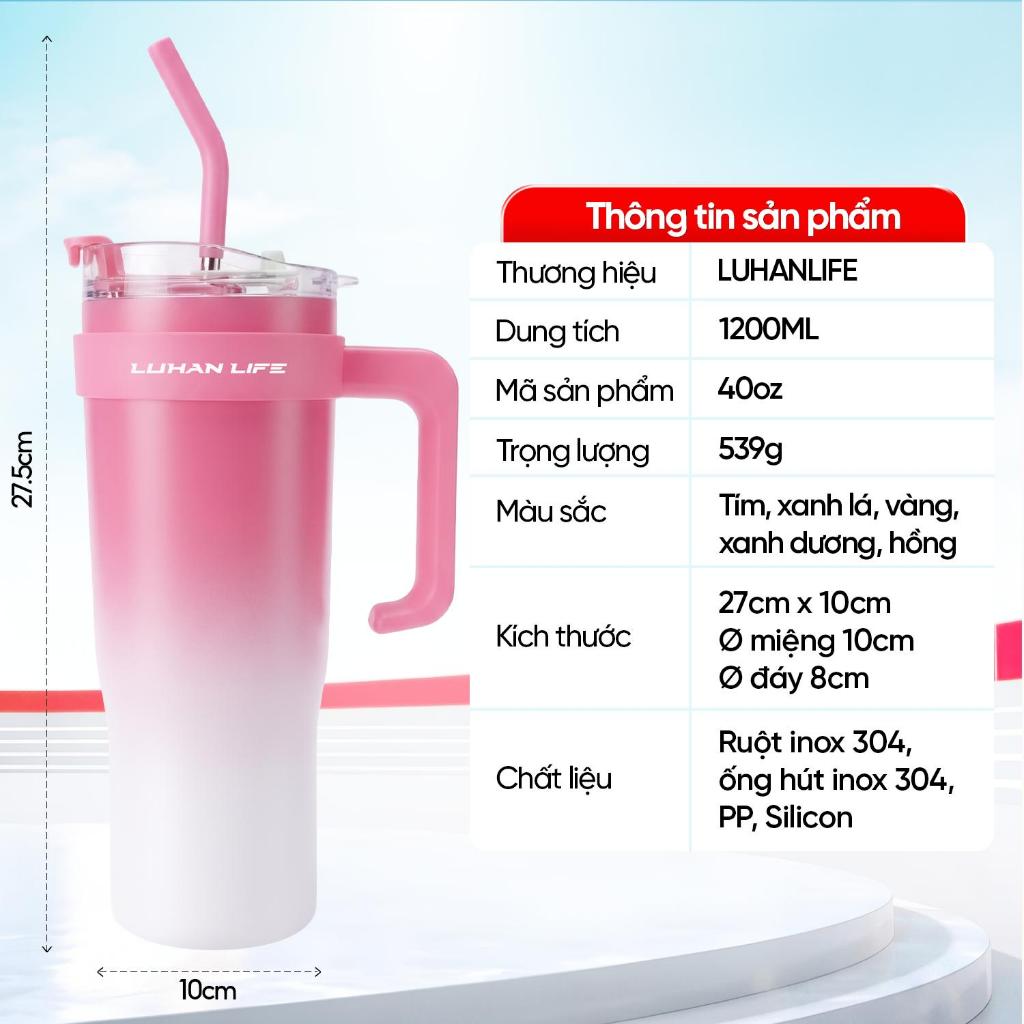 ly giữ nhiệt 1200ml Inox 304 cao cấp, cốc giữ nhiệt nhiệt nóng lạnh có quai kèm ống hút LUHANLIFE