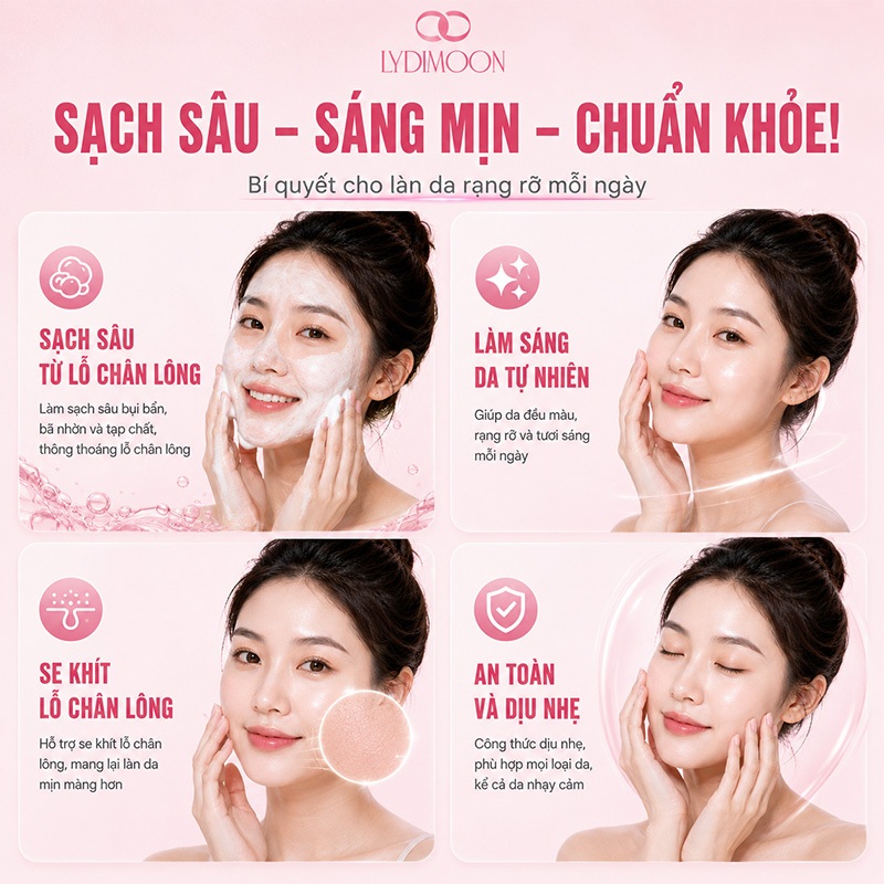 Sữa rửa mặt tẩy trang LYDIMOON Niacinamide kiềm dầu làm sạch sâu dưỡng ẩm dịu nhẹ xóa mụn giảm vàng da sáng da 100g