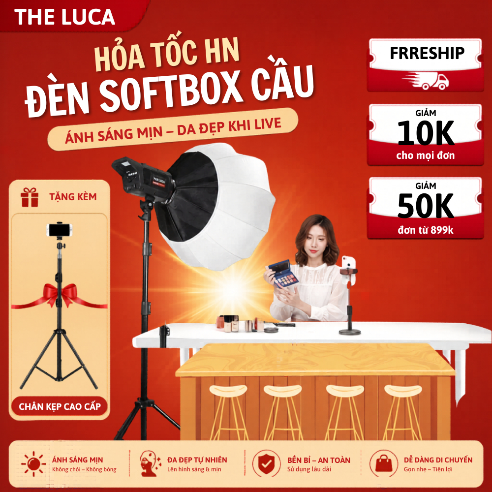 HỎA TỐC HN - Đèn livestream softbox cầu 800SS chân 2m8, trợ sáng studio, livestream bán hàng, quay video chuyên nghiệp