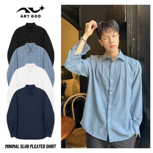 Áo Sơ Mi Regular Xếp Ly Vải Đũi Xước Thoáng Mát Phong Cách Basic Unisex Nam Nữ ARTGOD HMA099