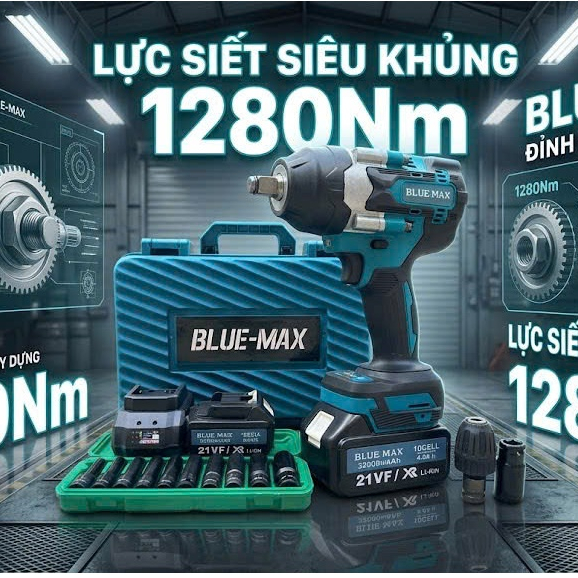 MÁY SIẾT BULONG BLUMAX, Lực siết 1280Nm - SIẾT BULONG Ô TÔ ỐC 38 - 48 MẠNH MẼ ĐƠN GIẢN