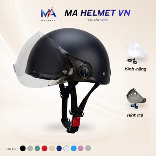 Mũ Bảo Hiểm Nửa Đầu Có Kính Haly MA HELMETS – Kính Ngắn Chắn Gió Chống Bụi, Nhiều Màu