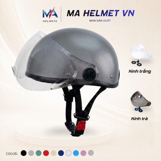 Mũ Bảo Hiểm Nửa Đầu Có Kính Haly MA HELMETS – Kính Ngắn Chắn Gió Chống Bụi, Nhiều Màu