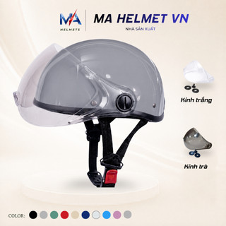 Mũ Bảo Hiểm Nửa Đầu Có Kính Haly MA HELMETS – Kính Ngắn Chắn Gió Chống Bụi, Nhiều Màu