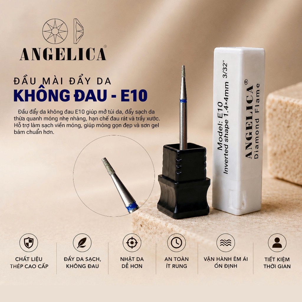 Đầu Mài Khoé Không Đau E10 Angelica - Loại Bỏ Da Chết Da Thừa Đi Sạch Trong Da